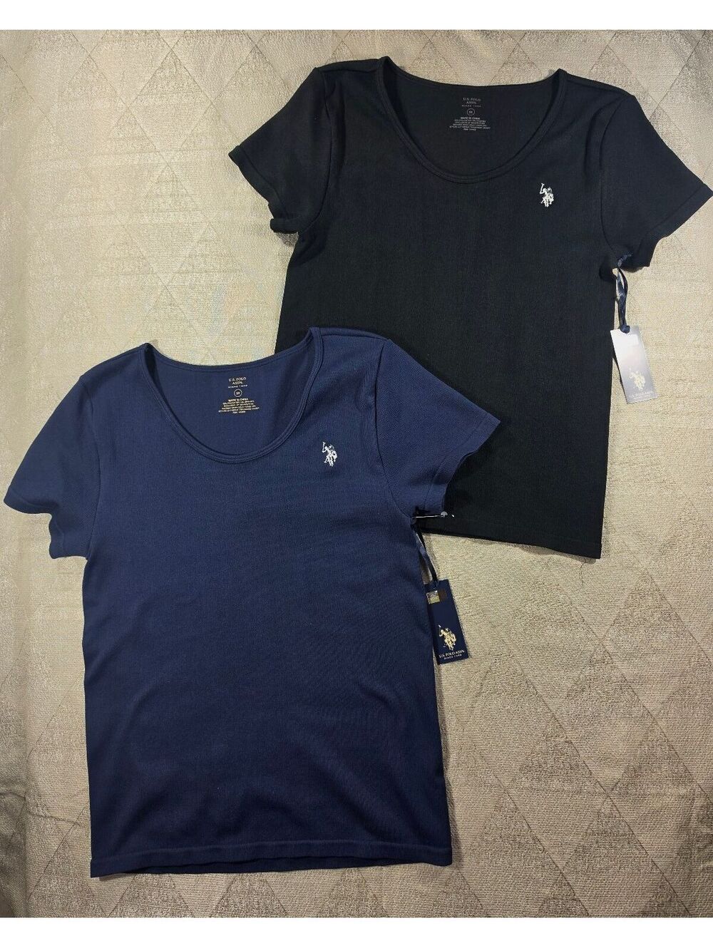 U.S. Polo Assn. Women's 3X Scoop Neck T-Shirts, Navy Blue & Black, New with Tags